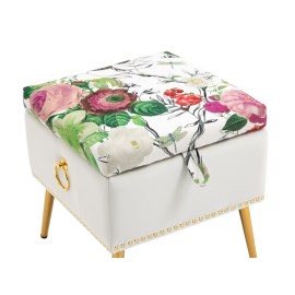 Red Flowers and Butterflies on Small Beige Storage Ottoman