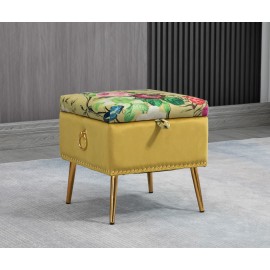 Pink Roses and Butterflies on Small Yellow Storage Ottoman