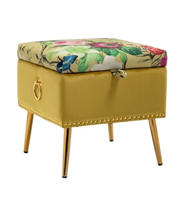 Pink Roses and Butterflies on Small Yellow Storage Ottoman