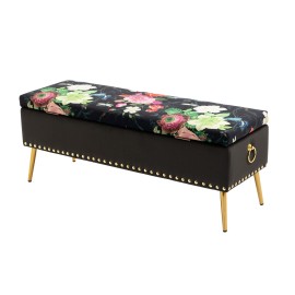 Pink Roses and Butterflies on Large Black Ottoman