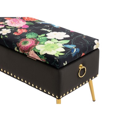 Pink Roses and Butterflies on Large Black Ottoman