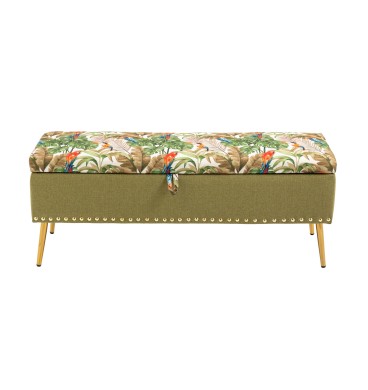Red Parrots on Large Green Tropical Storage Ottoman