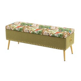 Red Parrots on Large Green Tropical Storage Ottoman