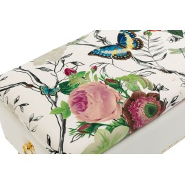 Red Flowers and Butterflies on Large Beige Storage Ottoman