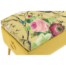Pink Roses and Butterflies on Large Yellow Storage Ottoman