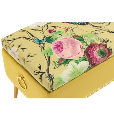 Pink Roses and Butterflies on Large Yellow Storage Ottoman