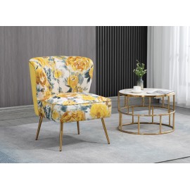 Yellow Roses on Grey Accent Chair
