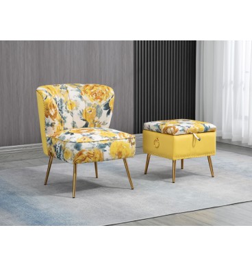 Yellow Roses on Grey Accent Chair