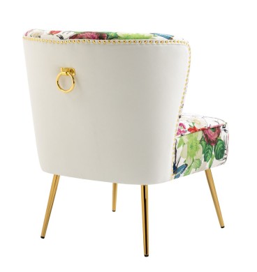 Red Flowers and Butterflies on Beige Accent Chair
