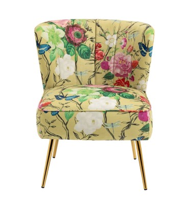Pink Roses and Butterflies on Yellow Accent Chair
