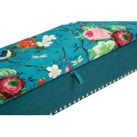 Pink Flowers and Butterflies on Large Blue Storage Ottoman