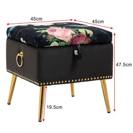 Pink Roses and Butterflies on Small Black Storage Ottoman