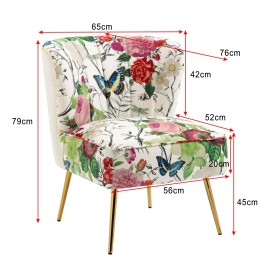 Red Flowers and Butterflies on Beige Accent Chair
