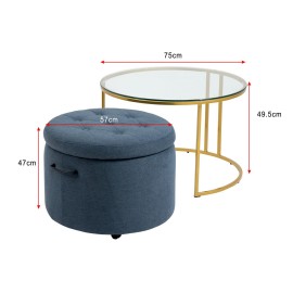 Mikaela Ottoman with Gold Coffee Table