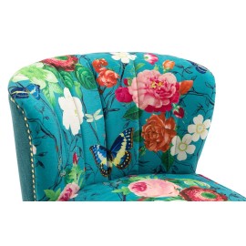 Red Flowers and Butterflies on Blue Accent Chair