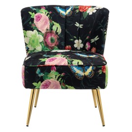 Pink Roses and Butterflies on Black Accent Chair