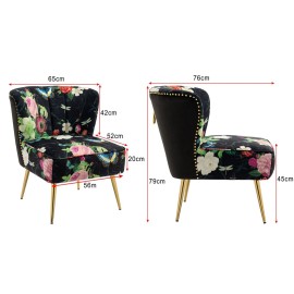 Pink Roses and Butterflies on Black Accent Chair