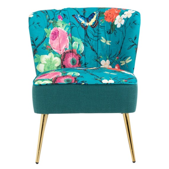 Red Flowers and Butterflies on Blue Accent Chair v2