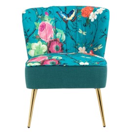 Red Flowers and Butterflies on Blue Accent Chair v2