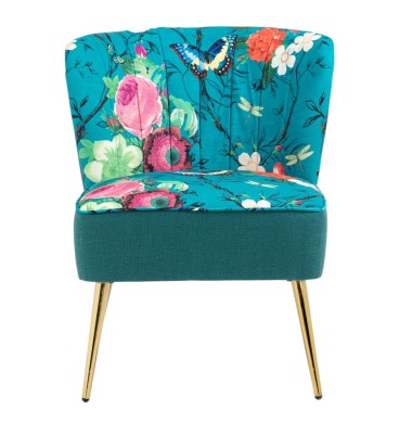 Red Flowers and Butterflies on Blue Accent Chair v2