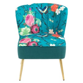 Red Flowers and Butterflies on Blue Accent Chair v2