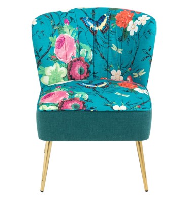 Red Flowers and Butterflies on Blue Accent Chair v2