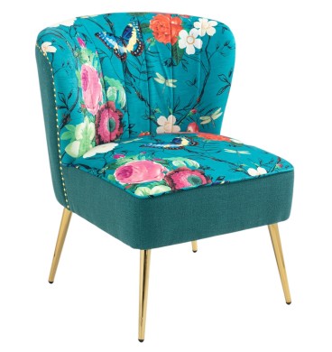 Red Flowers and Butterflies on Blue Accent Chair v2