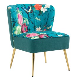 Red Flowers and Butterflies on Blue Accent Chair v2