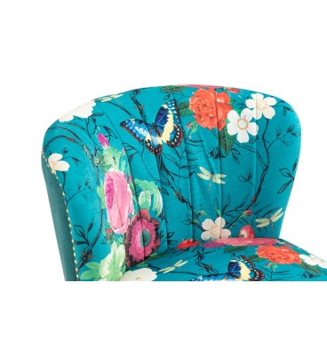 Red Flowers and Butterflies on Blue Accent Chair v2