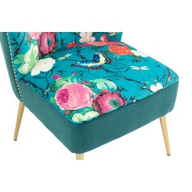 Red Flowers and Butterflies on Blue Accent Chair v2