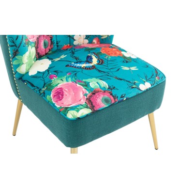 Red Flowers and Butterflies on Blue Accent Chair v2