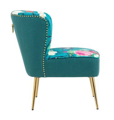 Red Flowers and Butterflies on Blue Accent Chair v2